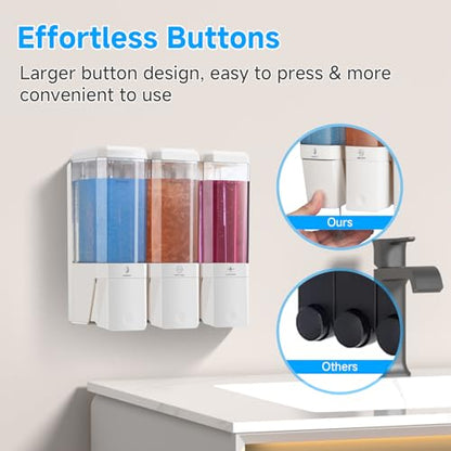 Shampoo and Conditioner Dispenser,GlintGath Shower Dispenser 3 Chamber No Drill Shampoo Dispenser for Shower Wall Mounted Shower Soap Dispenser for Bathroom Hotel,Large Capacity 3 * 500ML,White