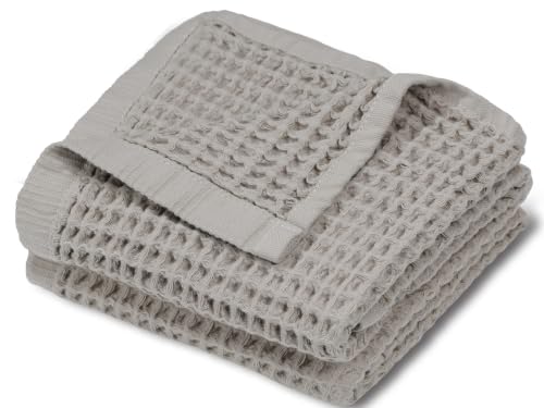DEMMEX Organic Cotton Waffle Turkish Hand Towels for Bathroom & Kitchen, Large 20x30 in, 100% Oeko-TEX Certified Ultra Soft Turkish Cotton, Lightweight Quick Dry Waffle Weave, Set 2 (Beige/Light Tan) - color: Beige/Light Tan
