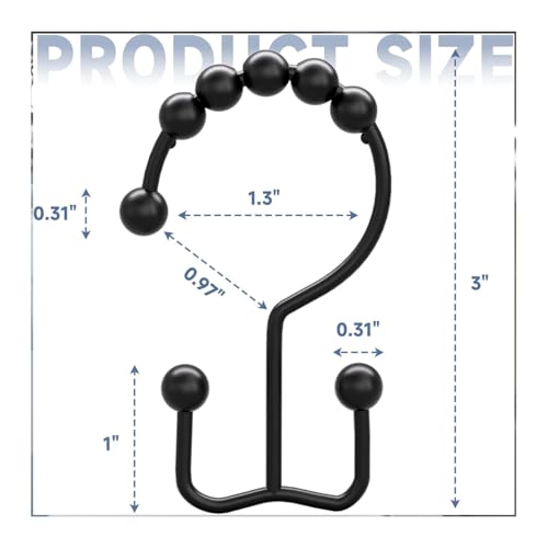 Shower Curtain Hooks Rings, Rust Resistant Metal Double Glide Shower Hooks Rings for Bathroom Shower Rods Curtains, Set of 12 Hooks - Black - color: Black