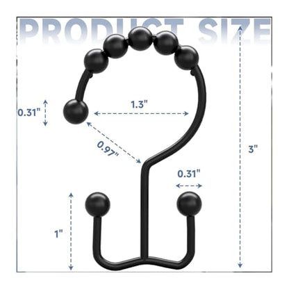 Shower Curtain Hooks Rings, Rust Resistant Metal Double Glide Shower Hooks Rings for Bathroom Shower Rods Curtains, Set of 12 Hooks - Black - color: Black