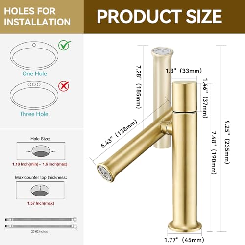 360° Rotatable Bathroom Sink Faucet, Bathroom Faucets 1 Hole 2 Water Outlet Modes, Single Handle Bathroom Faucets with Hot and Cold Hoses - color: Gold