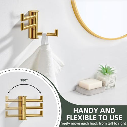 Angle Simple Swivel Towel Hook for Bathroom, Coat Hook Brushed Dark Gold | SUS304 Stainless Steel, 3 Foldable Arms, Space Saving Kitchen Hand Wash Towel Holder, Screws Mounted - color: Brushed Dark Gold, size: 1 Pack
