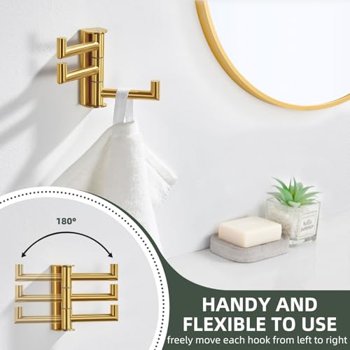 Angle Simple Swivel Towel Hook for Bathroom, Coat Hook Brushed Dark Gold | SUS304 Stainless Steel, 3 Foldable Arms, Space Saving Kitchen Hand Wash Towel Holder, Screws Mounted - color: Brushed Dark Gold, size: 1 Pack