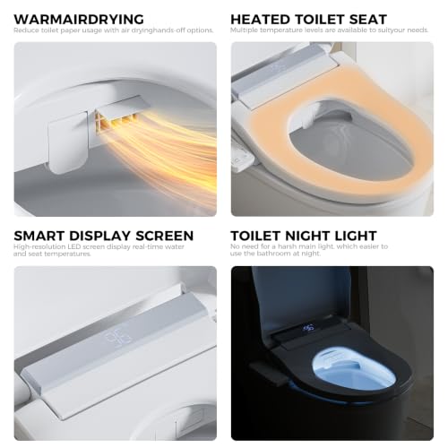 Electric Bidet Toilet Seat Elongated, Heated Warm Water Bidet Seat | Warm Air Dryer, LED Display, Self-Cleaning Nozzle, Rear & Feminine Wash, Soft Close Lid, LED Night Light, Wireless Remote - style: Premier
