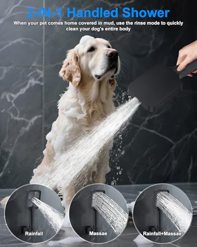 Shower System with Pressure Balance Valve, 12" Ceiling Mount Shower Faucet Set with 2 Rain Shower Head And Multi-function Handheld Head Push Button Diverter Pressure Balancing Valve Kit, Matte Black - color: Matte Black, style: 12"-Square-01