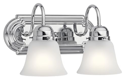 Kichler 12.25" 2-Light Vanity Bath Light in Chrome, Modern Bathroom Light with Clear Satin Etched Glass, (12,25" W x 8" H), 5336CHS - color: Chrome, size: 12.25"