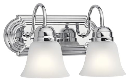 Kichler 12.25" 2-Light Vanity Bath Light in Chrome, Modern Bathroom Light with Clear Satin Etched Glass, (12,25" W x 8" H), 5336CHS - color: Chrome, size: 12.25"