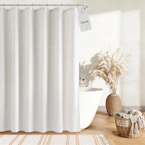 Linen Shower Curtain for Bathroom 72x72 Inch 1 Panel White Solid | Weighted Fabric Shower Curtains with Hooks, Water Repellent, Neutral Rustic Boho Farmhouse, Simple Luxury Bath Curtain Decor - color: White, size: 72"W x 72"L (Pack of 1)