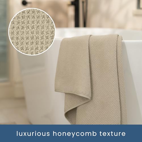 S&T INC. Bath Towels, Premium Waffle Towels for Bathroom, Extra Large, Absorbent Microfiber for Home, Yoga, and Gym, Honeycomb Weave, 30 Inches x 60 Inches, 420gsm, 4 Pack, Beige