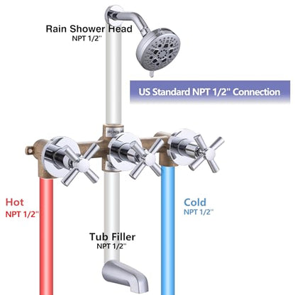3 Handle Tub Shower Faucet Chrome Tub and Shower Trim Kit with Rough-in Valve Bathtub Shower Faucet Set with Tub Spout Wall Mounted - color: Chrome, style: Style A