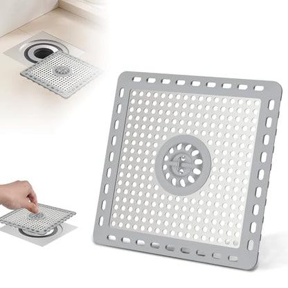 Hibbent Upgraded Shower Drain Hair Catcher, Shower Cover for Bathroom Floor 6" Drain, Anti-Clogging Bathtub Strainer, Stainless Steel Kitchen Sink Strainer with Handle, Grey - color: 6' Light Grey