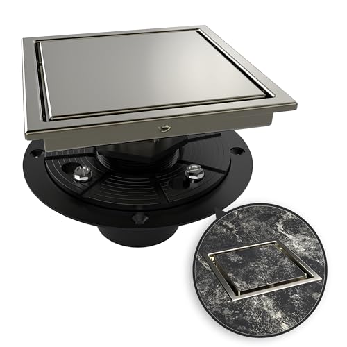 6 Inch Square Shower Drain Nickel Floor Drain with Flange Reversible 2-in-1 Cover Tile Insert Grate Removable SUS304 Stainless Steel CUPC Certified Brushed Nickel - color: Brushed Nickel, size: 6 Inch