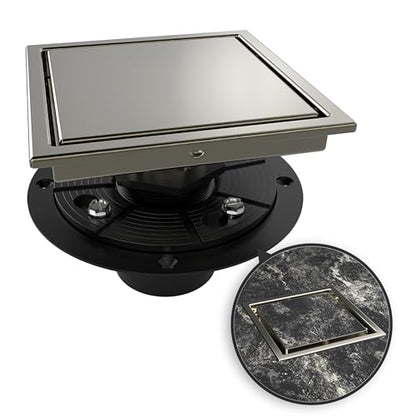 6 Inch Square Shower Drain Nickel Floor Drain with Flange Reversible 2-in-1 Cover Tile Insert Grate Removable SUS304 Stainless Steel CUPC Certified Brushed Nickel - color: Brushed Nickel, size: 6 Inch