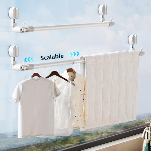 Towel Bar for Bathroom Wall Mounted,Adjustable No Drill Towel Rack,Rustproof Towel Holder,Retractable Drying Rack for Clothes,Space-Saving Towel Hanger for Closet,Bedroom,Balcony,20-34in