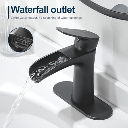 VOTON Black Bathroom Faucets Single Handle Waterfall Sink Faucet One Hole or Three Holes with Deck Mount Vanity Farmhouse RV Vessel Basin Faucet - color: B-Matte Black, style: Without Drain