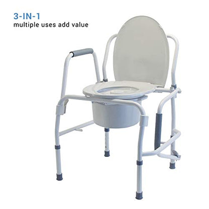 Lumex 3-in-1 Drop-Arm Bedside Commode – Raised Toilet Seat & Safety Rails, Height-Adjustable, 300 lb Capacity