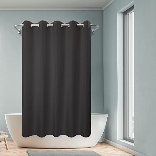River Dream No Hook Hotel Cloth Black Shower Curtain Microfiber Waterproof - Soft Fabric Shower Curtain or Liner Washable, Black, 71x74 - color: Black, size: 71"W x 74"L (Pack of 1)