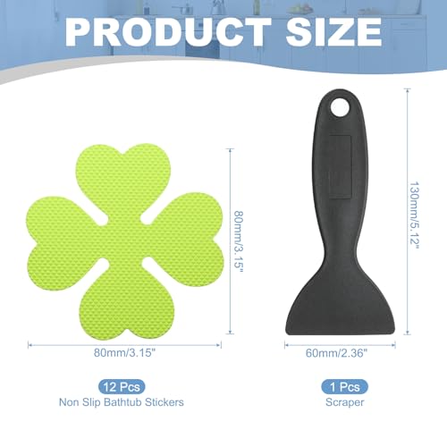 PATIKIL 12 Pcs Non Slip Bathtub Stickers, Anti Slip Shower Stickers with Scraper Bathroom Shower Floor Decals Four Leaf Shape Cute Treads Tubs, Grass Green - color: Grass Green