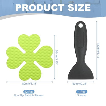 PATIKIL 12 Pcs Non Slip Bathtub Stickers, Anti Slip Shower Stickers with Scraper Bathroom Shower Floor Decals Four Leaf Shape Cute Treads Tubs, Grass Green - color: Grass Green