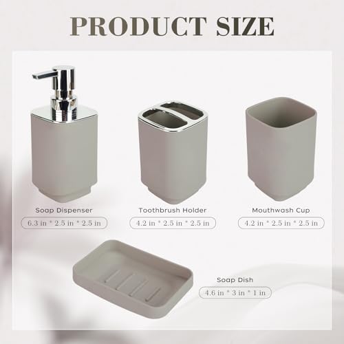 4Pcs Beige Bathroom Set, Square Boho Soap & Toothbrush Holder Set | Thick shatterproof ABS, electroplated rust-proof pump, drip-free, multi-slot holder, dustproof lids, easy-clean - color: Beige, size: 4PCS