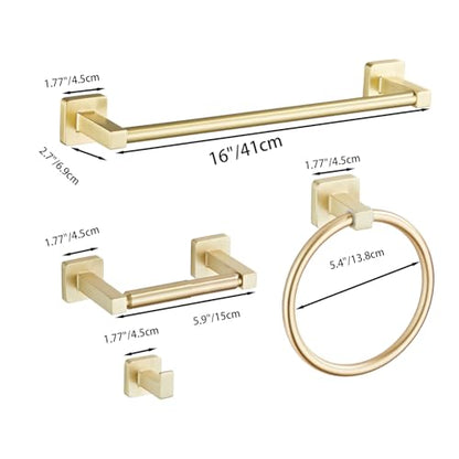 Brusehd Light Gold Bathroom Hardware Set 4 Pieces,Towel Bar Set Stainless Steel Wall Mounted, Includes 16In Hand Towel Bar, Towel Ring, Robe Towel Hooks,Toilet Paper Holder, Bathroom Towel Rack Set… - color: Brusehd Light Gold, size: 16Inch