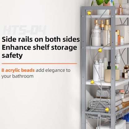 Over-The-Toilet Storage Rack, 4-Tier Bathroom Organizer Shelf Over Toilet with Adjustable Shelf and Basket, Freestanding Space Saver Bathroom Shelves Above Toilet for Room (Gray White) - color: Gray White