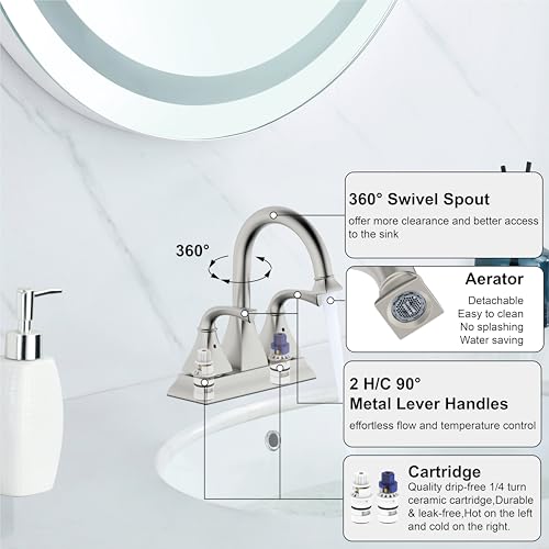 Centerset Bathroom Faucet,Brushed Nickel Lavatory Bathroom Sink Faucet,4 Inch Two Handle with Push up Pop-up Drain,F-4015-BN - color: Brushed Nickel, size: Standard