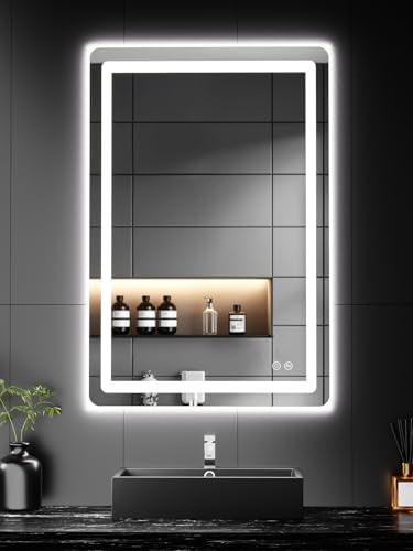 TRAHOME LED Bathroom Vanity Mirror with Lights, 20"x30" Lighted Wall Mirror | Front and Backlit, Anti Fog, Dimmable 3 Color Lighting, Memory Function, Shatterproof Glass, Plug in or Hardwired - color: Unframed, size: 30"L x 20"W