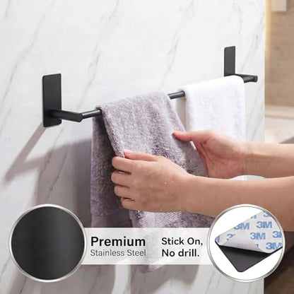 Adhesive Bath Towel Bar 24-inch Black, No Drill Stick On Towel Rack, Easy Install with Self-Adhesive, Premium SUS304 Stainless Steel (Black, 24) - color: Black, size: 24-Inch