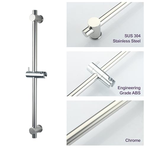 24 Inch Shower Slide Bar with Adjustable Shower Holder Wall Mount Sliding Bar Stainless Steel Wall Mounted Shower Slide Bar with Adjustable Shower Head Holder, Chrome