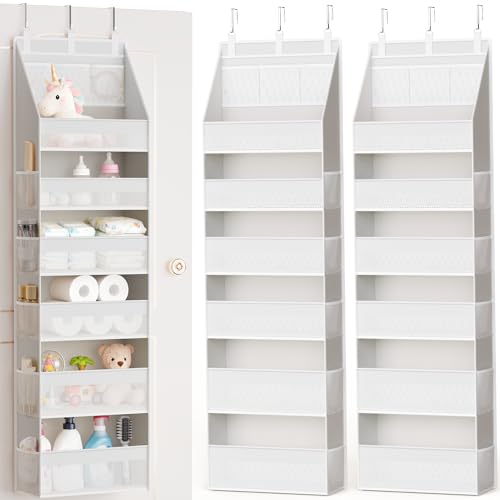 2 Pack Over the Door Organizer, Heavy-Duty 6-Shelf Hanging Storage with 13 Mesh Pockets, 55lbs Capacity Behind the Door Storage for Nursery, Bathroom, Bedroom, and Dorm, White - color: White, size: 2 PACK