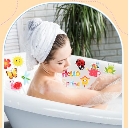 Yaomiao 24 Pcs Non Slip Bathtub Stickers Shower Stickers Flower Bee Anti Slip Decal Threads Adhesive Appliques with Scraper Adhesive Decals for Safety Bathroom Tubs, Shower Floor, Stairs - style: Spring
