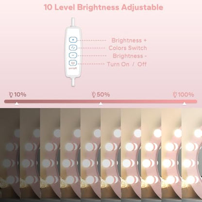 LED Vanity Lights For Mirror, Pink Vanity Light Stick on with 10 Bulbs | 3000K 4000K 6500K & 10 Level Brightness Adjustable USB Cable Hollywood Mirror Lights for Makeup Dressing Room Bathroom - size: 10 Lights (Pink)