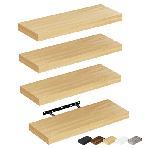 Bellsal Floating Shelves for Wall, Maple Wood Wall Shelf Set of 4, 16" Wall Mounted Floating Shelf for Kitchen, Living Room, Bedroom, Bathroom Storage, Book Shelfs for Home Decor Frame Display - color: Maple Wood, size: 4 pcs: 15.7*5.7