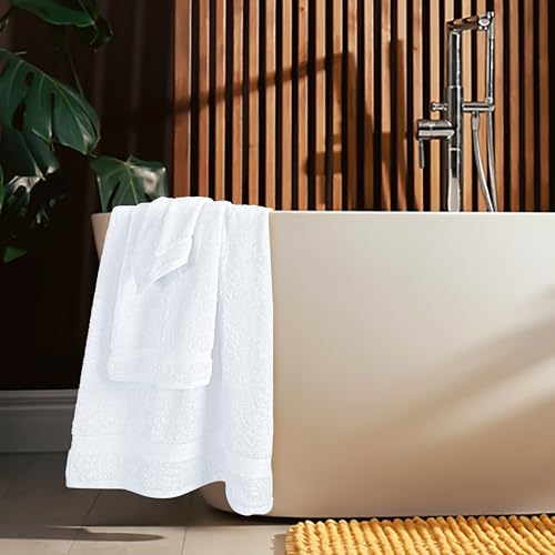 MyOwn 6 Piece Towel Set, 100% Combed Cotton - 2 Bath Towels, 2 Hand Towels, 2 Wash Cloths - 500 GSM Luxury Hotel Quality Ultra Soft Highly Absorbent Towel Set for Bathroom - White - color: White