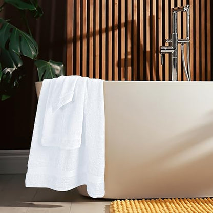 MyOwn 6 Piece Towel Set, 100% Combed Cotton - 2 Bath Towels, 2 Hand Towels, 2 Wash Cloths - 500 GSM Luxury Hotel Quality Ultra Soft Highly Absorbent Towel Set for Bathroom - White - color: White