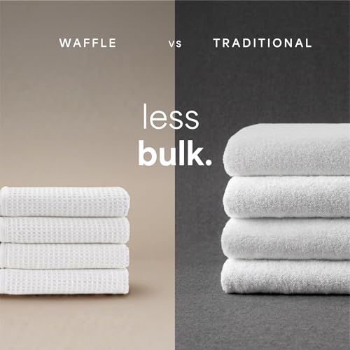 S&T INC. Aura Waffle Bath Towels, 4 Pack, 30" x 60", White | Quick-Dry, 420GSM, Absorbent Microfiber, Lightweight, Sewn-In Hang Loop, Compact for Home, Gym, and Travel - color: White