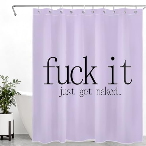LB Get Naked Shower Curtain for Bathroom, Funny Quotes Fuck IT Get Naked on Purple and Black Fabric Shower Curtain with Hooks,Modern Simple Fun Bathroom Curtain Shower Set, 60" W x 72" L - color: Purple, size: 60"W x 72"L (Pack of 1)