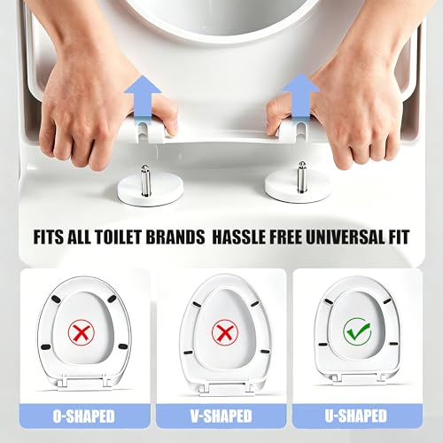 D-Shape Toilet Seat Soft Close Quick Release Easy to cleanWhite | Quick-release design removes the seat in seconds, making deep cleaning around hinges simple and more hygienic - size: QS17“