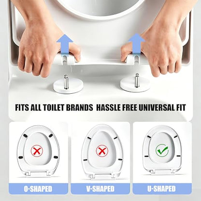D-Shape Toilet Seat Soft Close Quick Release Easy to cleanWhite | Quick-release design removes the seat in seconds, making deep cleaning around hinges simple and more hygienic - size: QS17“