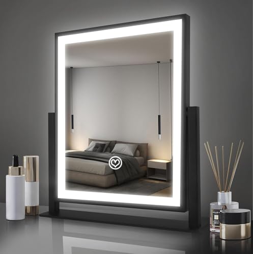 Beelux Vanity Mirror with Lights, 11" Makeup Mirror with Dimmable Light, Smart Control, Memory, Adjustable 3 Modes Lighted LED Mirror for Christmas Birthday Thanksgiving Mother's Day Black - size: 11"L x 9.8"W