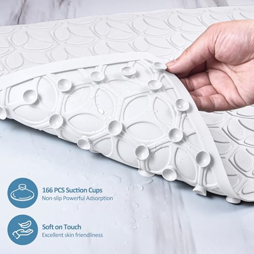 Non Slip Bathtub Mat | Real Rubber Bath Mat for Tub and Shower, Shower Mat for Daily Safety, Pet Dog Mat, Soft No-Slip Bath Mat | Nonskid Bathroom Tub Mat, 16” x 28”（White）