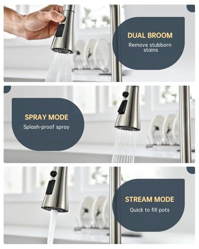 DAYONE 2 Handle Kitchen Faucet with Pull Down Sprayer, 4 Holes Sink Faucets for Kitchen/RV with Soap Dispenser Stainless Steel, Brushed Nickel - color: Brushed Nickel, style: 4 Holes Pull Down
