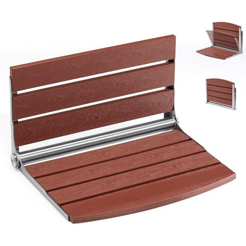 20" Folding Shower Seat, Fold Down Shower Seat Wall Mounted, Stainless Steel Frame with HDPS Seat, 400 lb Load Capacity, Folding Shower Bench for Seniors & Elderly (Red) - color: Red