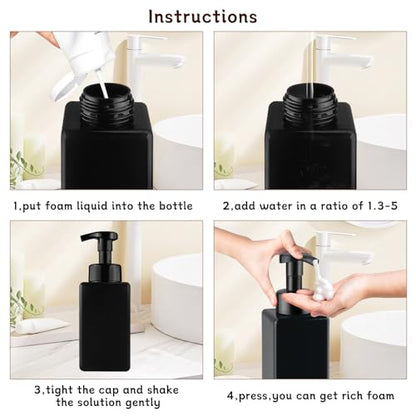 3 Pack Foaming Soap Dispenser Empty Plastic Foam Pump Bottle Refillable Foam Soap Bottle Dispenser for Shampoo Liquid Soap Face Wash (Black, 450ml/15oz) - color: Black, size: 450 ml