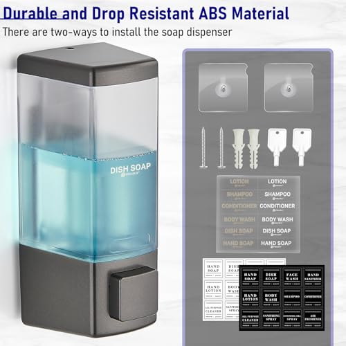 Pollock Shampoo and Conditioner Dispenser 1 Chamber * 500ML | Shower Soap Dispenser Wall Mounted, Body Wash Dispenser No Drill, Refillable Shower Dispenser for Bathroom - color: Blk-zt-53-gun1