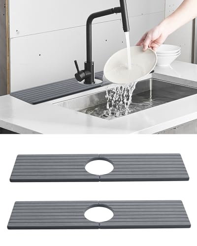 2 Pack Stone Faucet Mat for Kitchen Faucet Sink, 15x4 Inches, Dark Grey | Olldag Quick Drying Splash Guard Water Protector & Drip Catcher for Bathroom Counter - size: 15.7x4 Inches