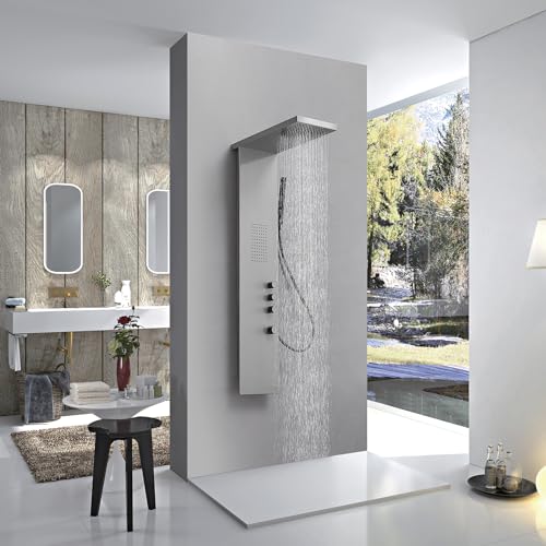3 IN 1 Shower Panel Tower System Wall Mount Brushed Nickel | Stainless Steel,Rain Shower Head,Body Massage Jets and Handheld Head,Stable Water Pressure Output,Easy to Wipe Limescale - color: Brushed Nickel, style: Shower Panel-Standard