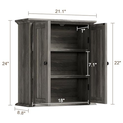 ChooChoo Bathroom Wall Cabinet with 2 Doors, Over The Toilet, Farmhouse | 8.8"D x 21.1"W x 24"H, Medicine Cabinet, Adjustable Shelves, Cupboard, Retro Grey - color: Retro Grey, size: 8.8"D x 21.1"W x 24"H