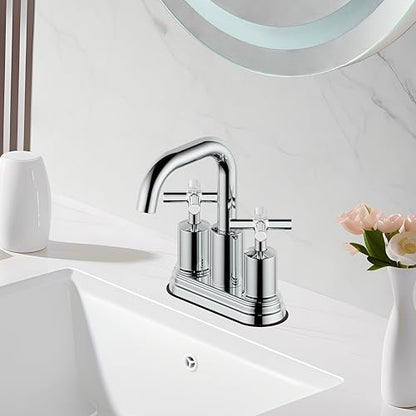 Two Handle Lavatory Faucet 4-inch Centerset Bathroom Sink Faucets with Drain Assembly for 3 Hole Sink Polished Chrome Finish DF-4303CCH-CP Duttao - color: Polished Chrome
